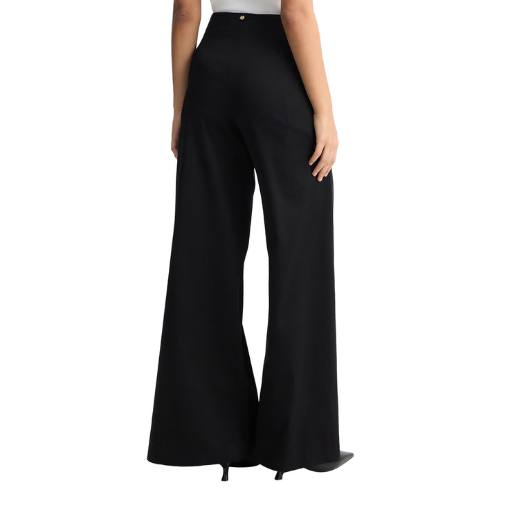 Pantaloni ampi donna con cintura Nero modella retro