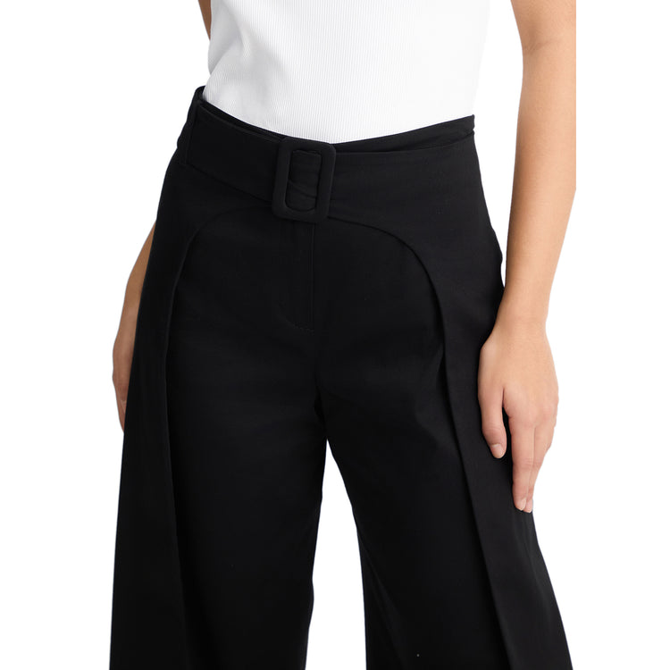 Pantaloni ampi donna con cintura Nero dettaglio ravvicinato
