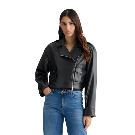 Giacca Donna cropped modello biker modella frontale