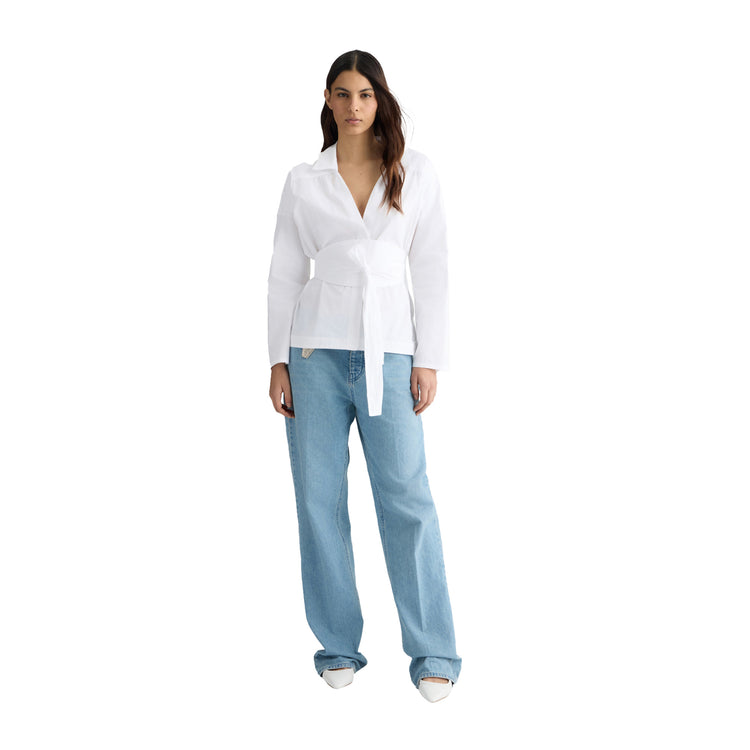 Camicia Donna con fusciacca Bianco modella intera frontale