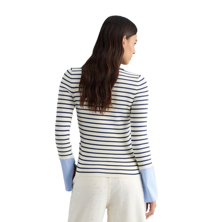Maglia Donna a righe con colletto e bottoni modella retro