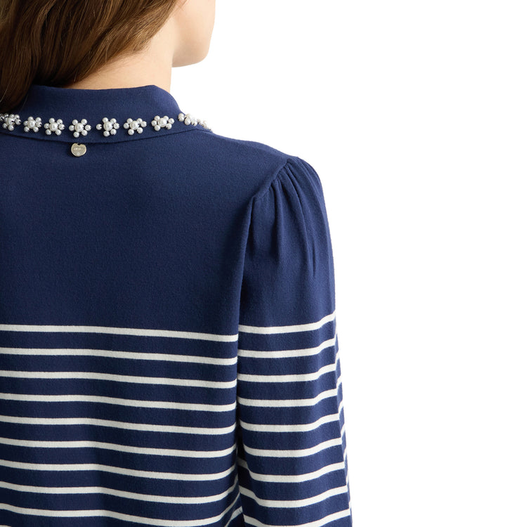 Maglia Donna a righe con colletto Blu dettaglio retro