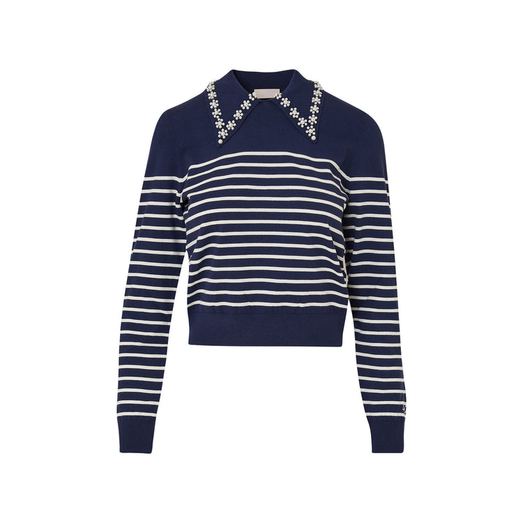 Maglia Donna a righe con colletto Blu