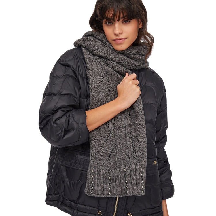 Sciarpa Donna in misto lana grigia con pietre modella