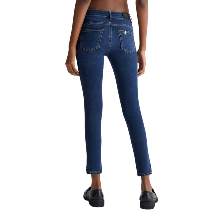 Women's jeans with slits with rhinestones on the bottom