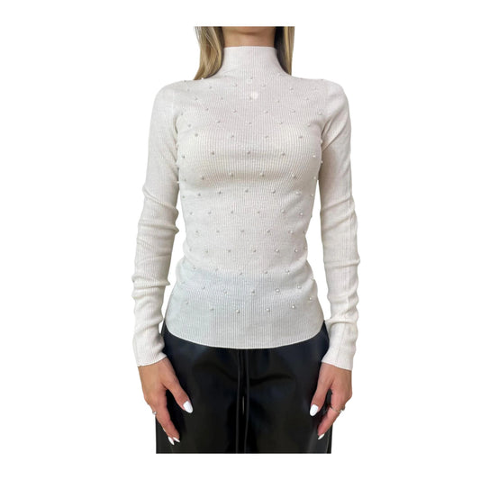 Maglia Donna con perle applicate Bianco