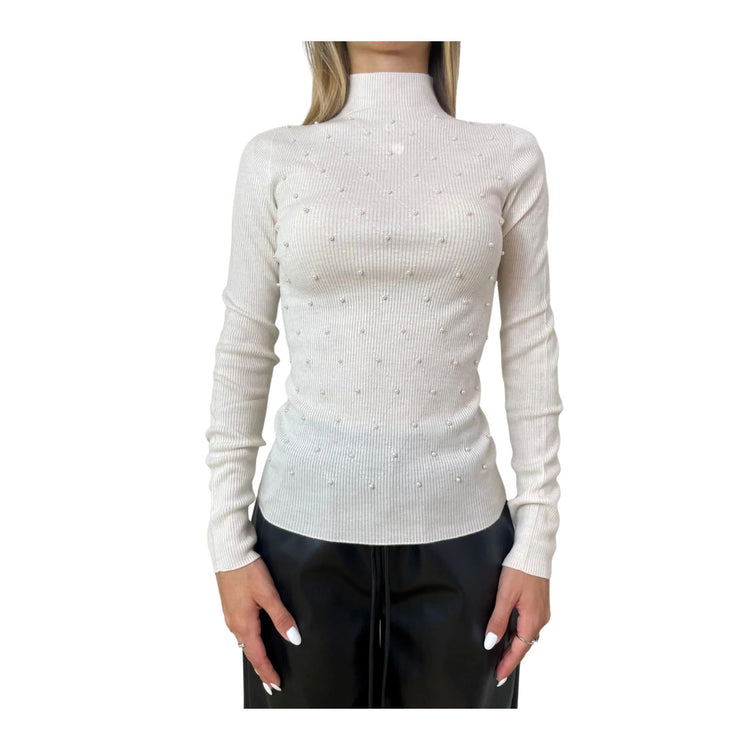 Maglia Donna con perle applicate Bianco