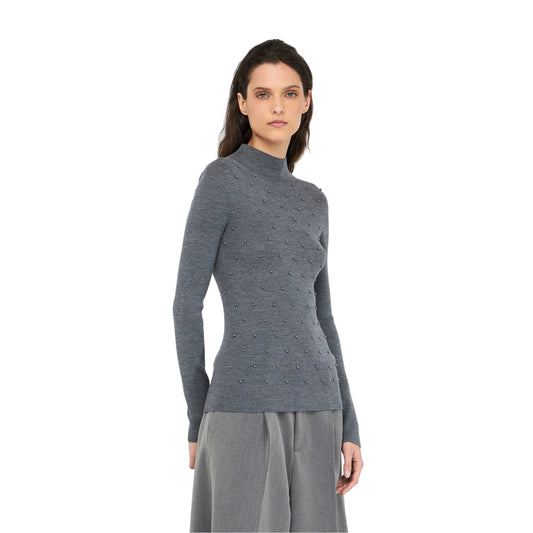 Maglia Donna con perle applicate Grigio modella frontale