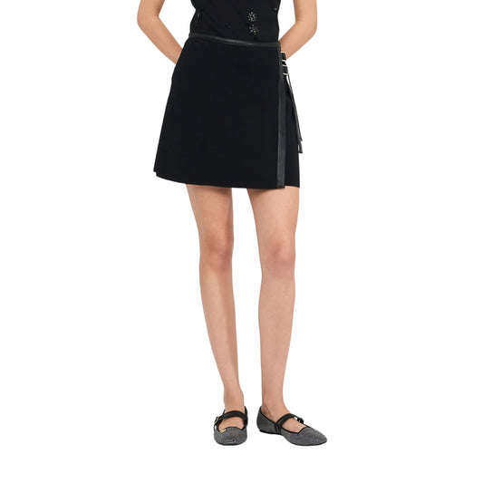 Minigonna Donna in maglia con fibbie Nero modella frontale