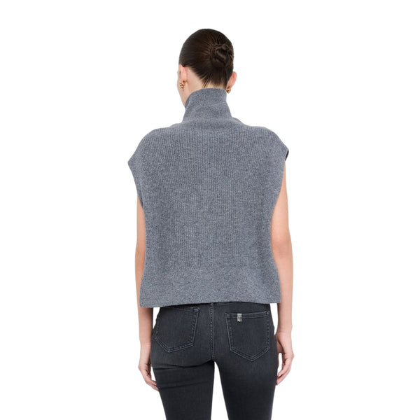 Maglia Donna senza maniche con gioiello Grigio modella retro