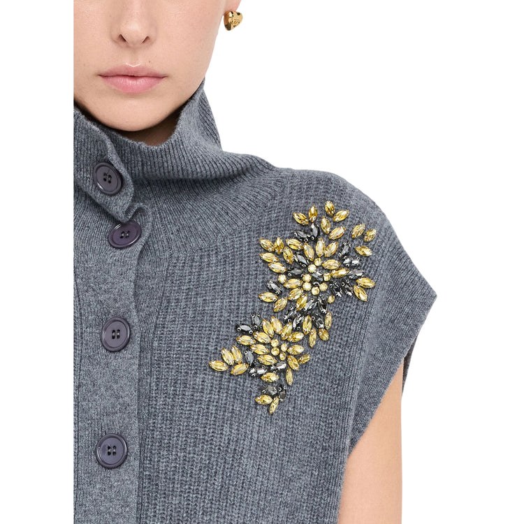 Maglia Donna senza maniche con gioiello Grigio dettaglio gioiello