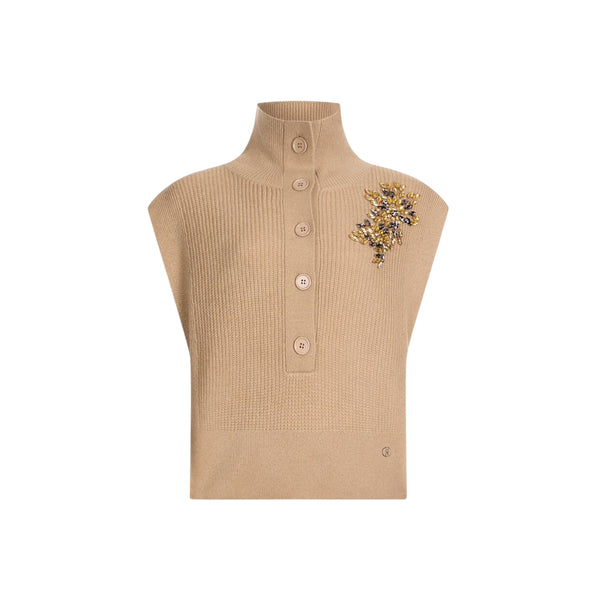 Maglia Donna senza maniche con gioiello Beige