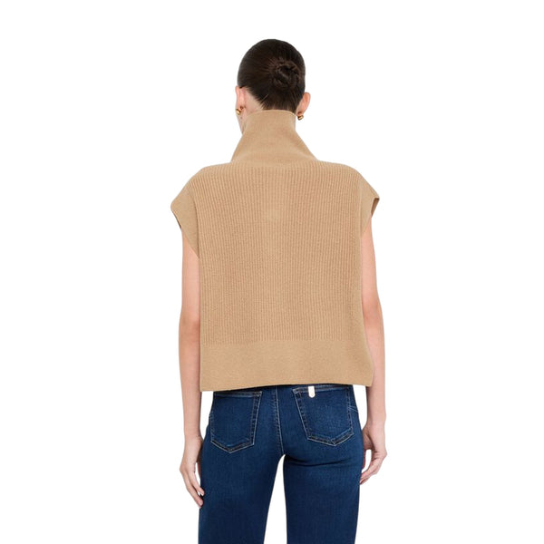Maglia Donna senza maniche con gioiello Beige modella retro