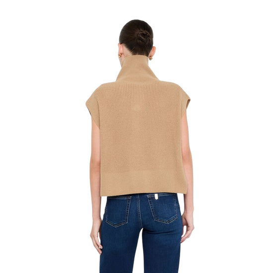 Maglia Donna senza maniche con gioiello Beige modella retro