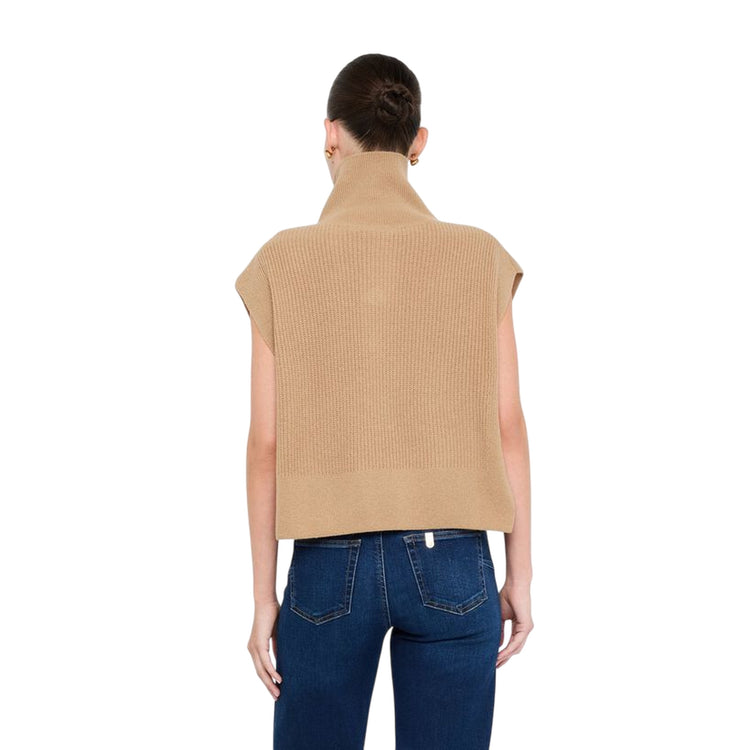 Maglia Donna senza maniche con gioiello Beige modella retro