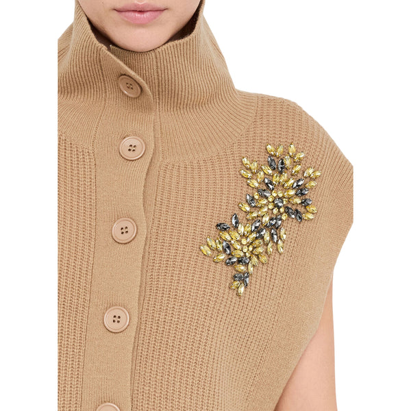 Maglia Donna senza maniche con gioiello Beige dettaglio