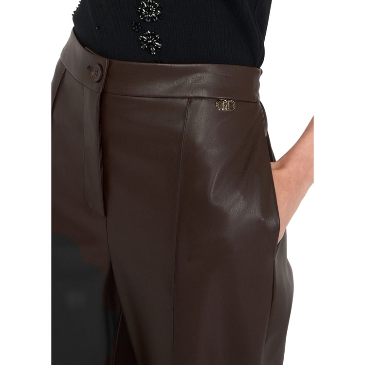 Pantaloni Donna in tessuto spalmato marrone dettaglio