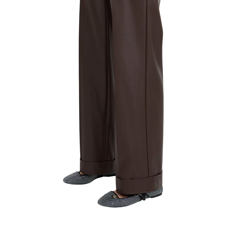 Pantaloni Donna in tessuto spalmato marrone dettaglio al fondo