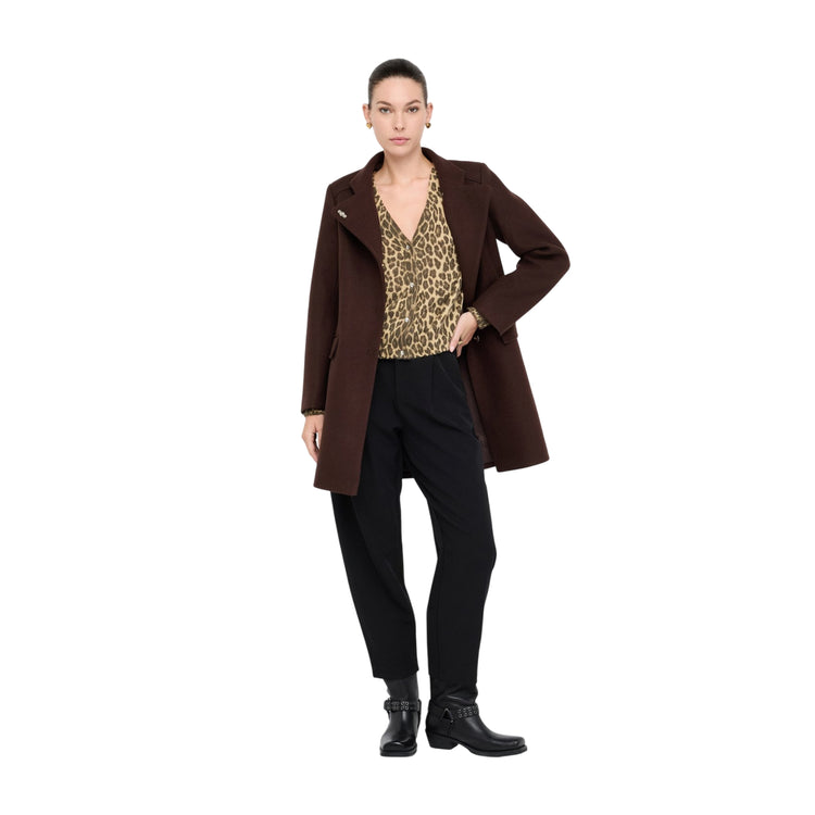 Cappotto Donna Cappotto in panno double Marrone modella frontale