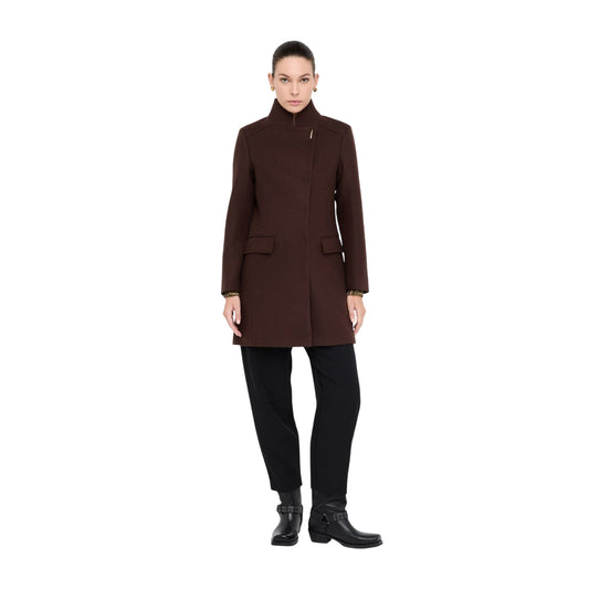 Cappotto Donna Cappotto in panno double Marrone modella frontale