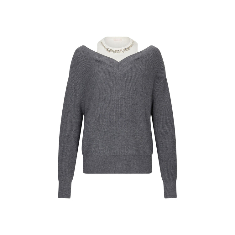 Maglione Donna grigio con ricami gioiello