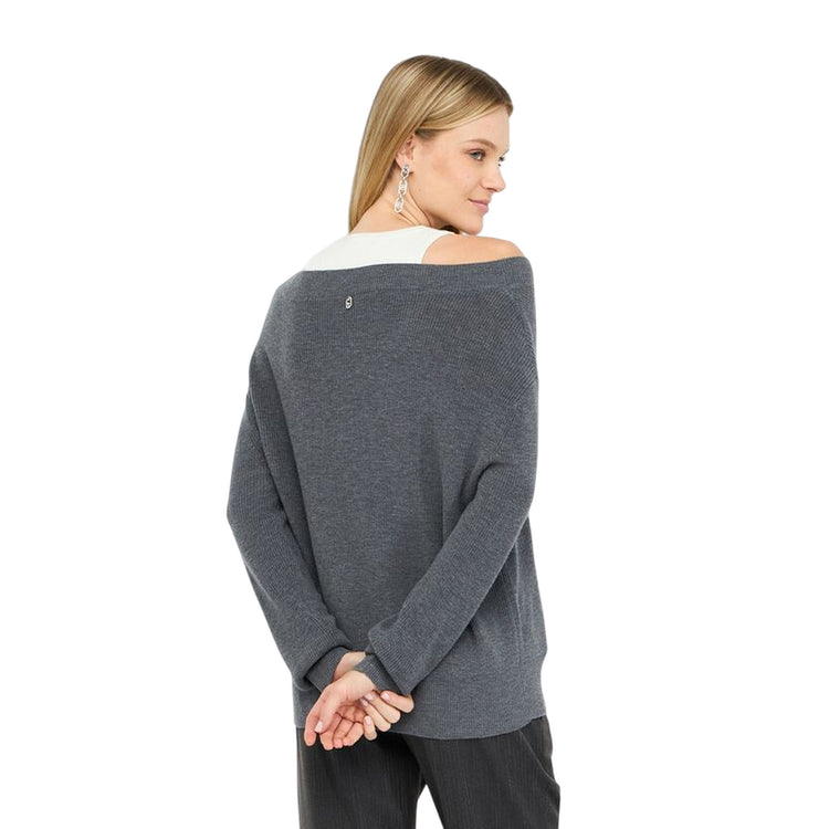 Maglione Donna grigio con ricami gioiello modella retro