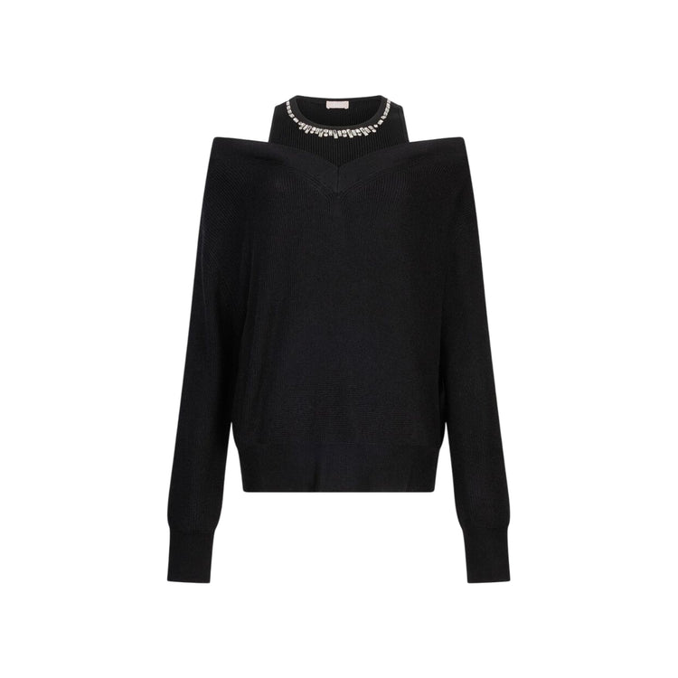 Maglione Donna nero con ricami gioiello