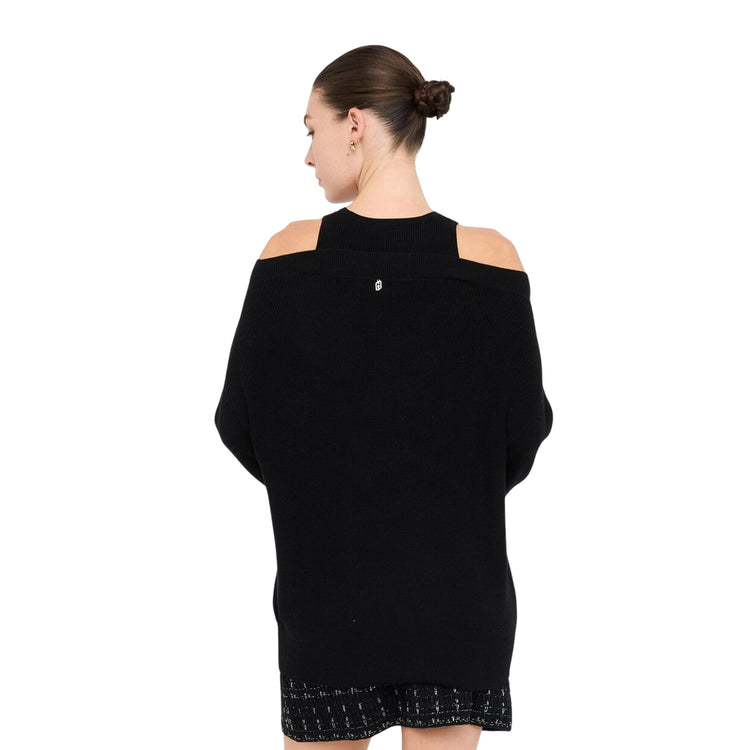 Maglione Donna nero con ricami gioiello modella retro