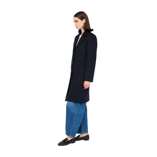 Cappotto Donna basic in lana Blu navy modella laterale