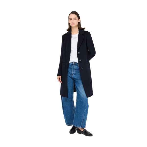 Cappotto Donna basic in lana Blu navy modella frontale