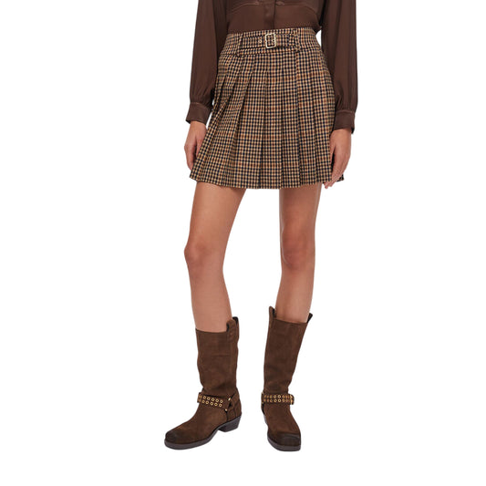 Minigonna Donna a pieghe a quadri modella frontale