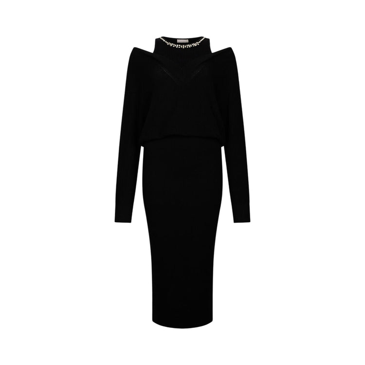 Abito Donna in maglia con ricami gioiello Nero