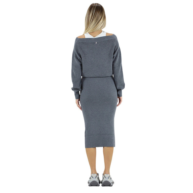 Abito Donna in maglia con ricami gioiello Grigio modella retro