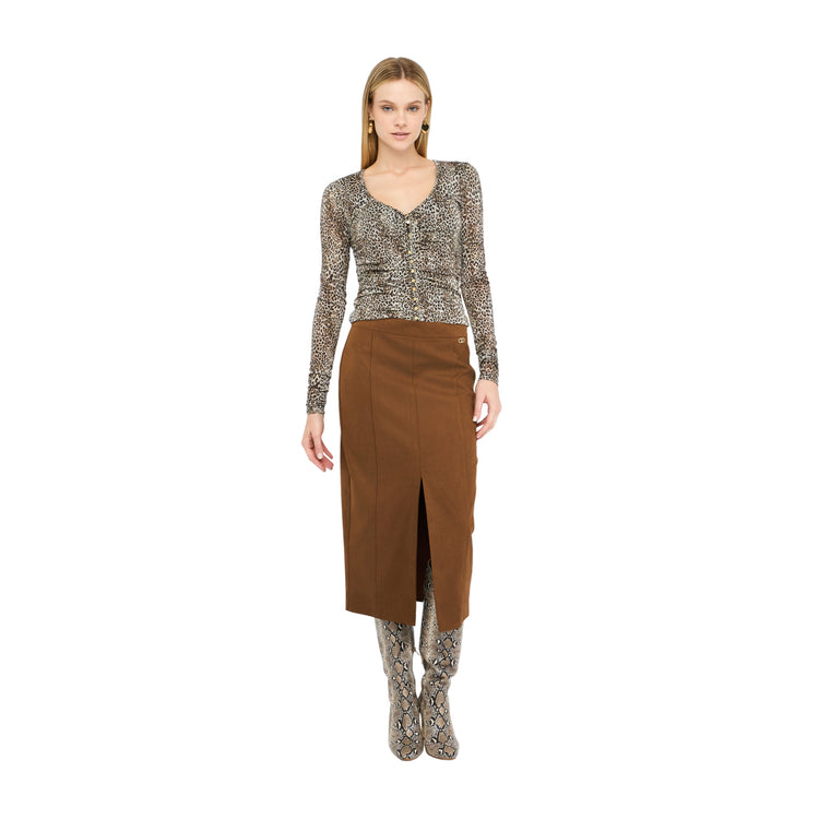 Gonna Donna midi con spacchetto marrone modella intera frontale