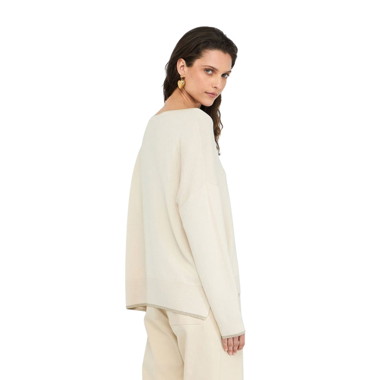 Maglia Donna Beige chiaro con dettagli lurex modella retro