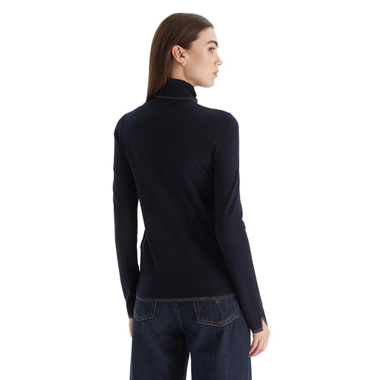 Dolcevita Donna dettagli lurex Blu scuro modella retro