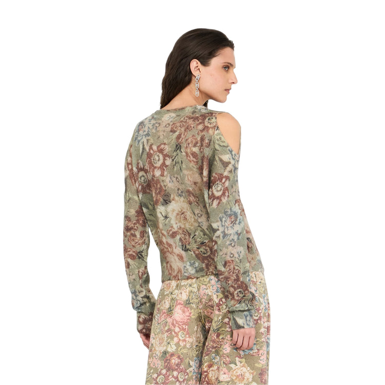 Cardigan Donna con stampa floreale modella retro