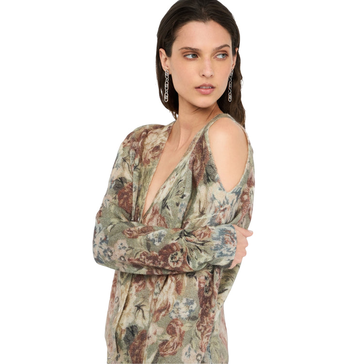 Cardigan Donna con stampa floreale modella laterale