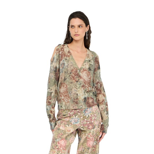 Cardigan Donna con stampa floreale modella frontale