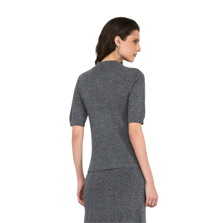 Maglia Donna con micro-paillettes Grigio modella retro