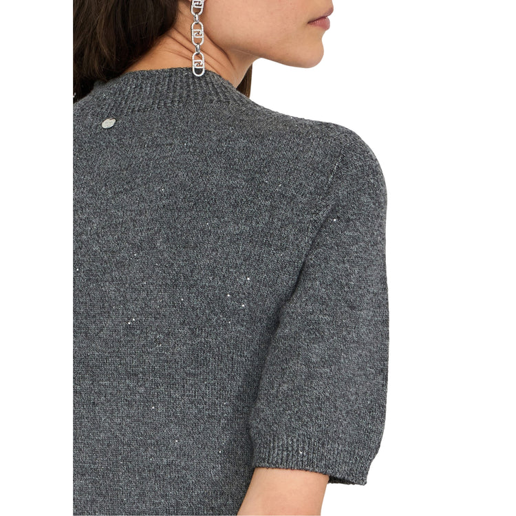 Maglia Donna con micro-paillettes Grigio dettaglio retro