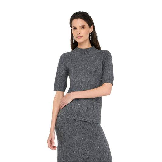 Maglia Donna con micro-paillettes Grigio modella frontale