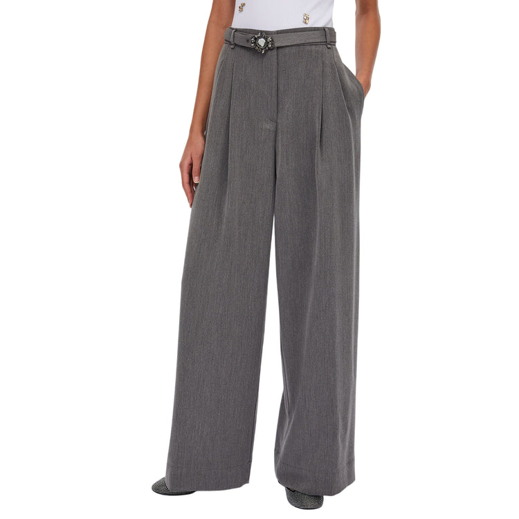 Pantaloni Donna a palazzo con cintura Grigio modella frontale