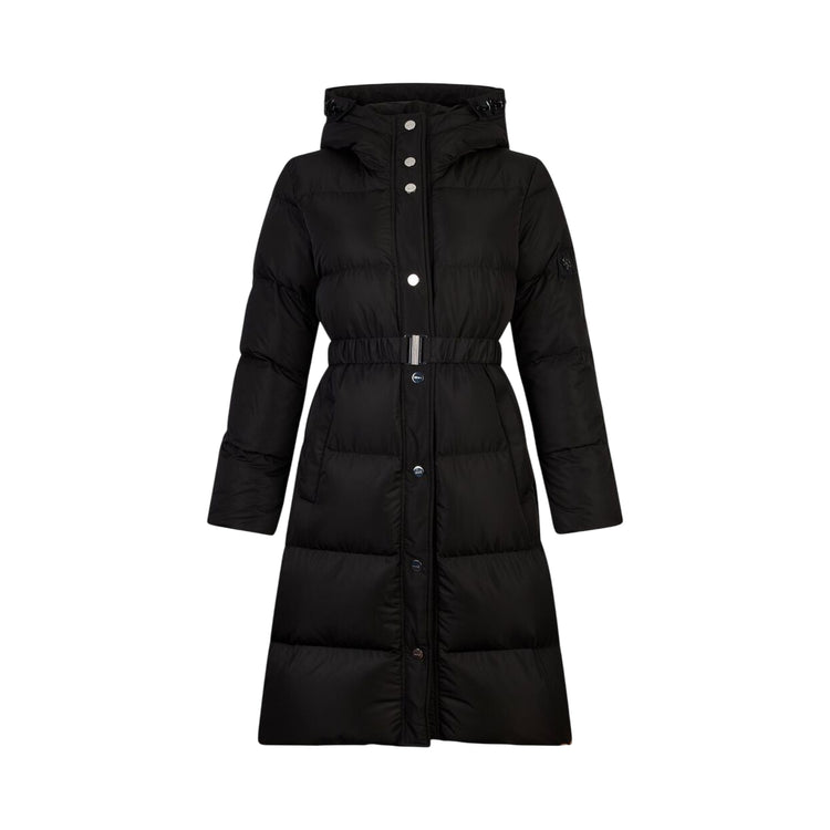 Piumino Lungo Donna con cintura in vita Nero