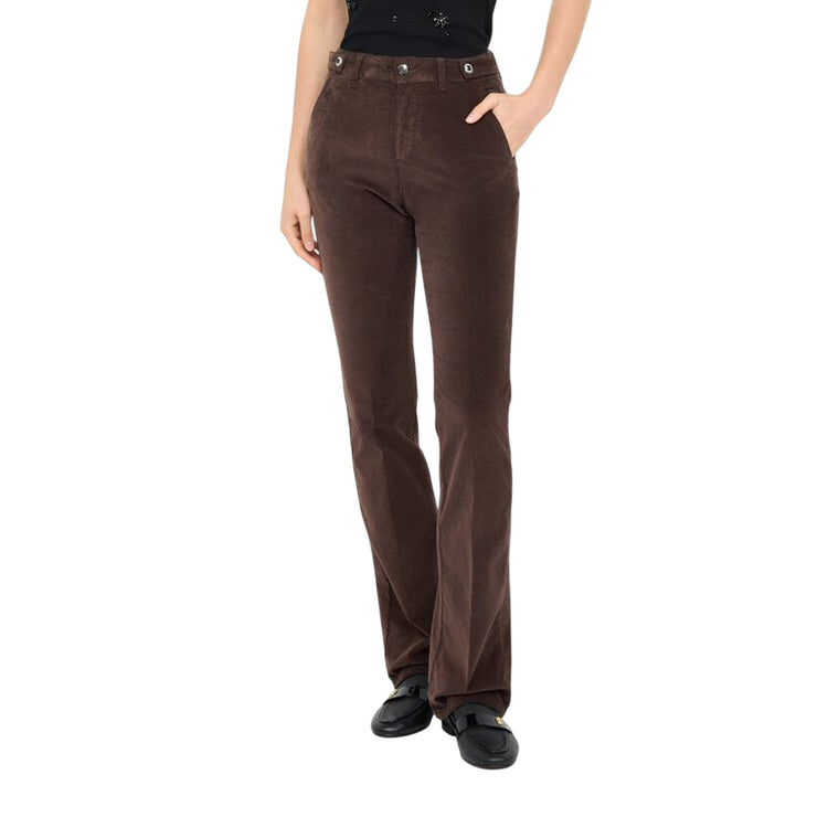 Pantaloni bootcut Donna in velluto Marrone modella frontale