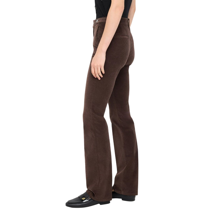 Pantaloni bootcut Donna in velluto Marrone modella laterale