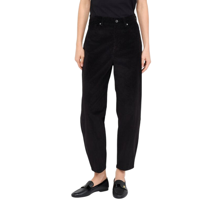 Pantaloni Donna balloon in velluto Nero modella frontale