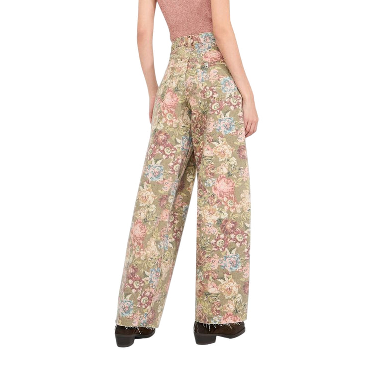 Pantaloni Donna flare con stampa floreale modella retro