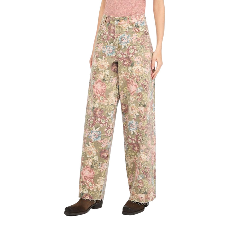 Pantaloni Donna flare con stampa floreale modella frontale