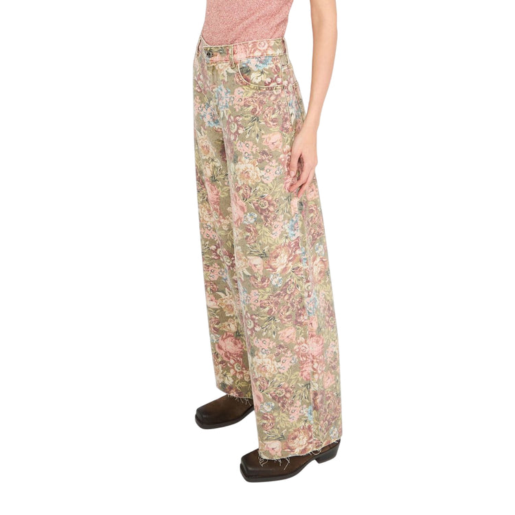 Pantaloni Donna flare con stampa floreale modella laterale
